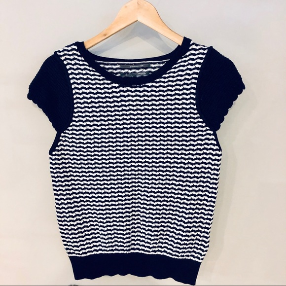 Anthropologie Alessia Navy Blue / White Knit Top - Picture 2 of 9